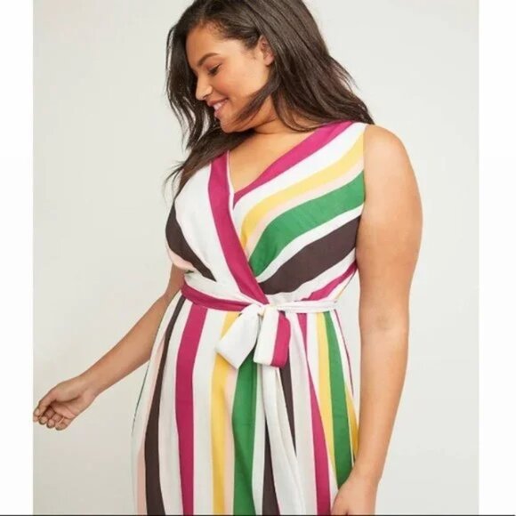Lane Bryant NWT Colorful Maxi Dress Striped Faux Wrap Plus Size - Picture 3 of 9